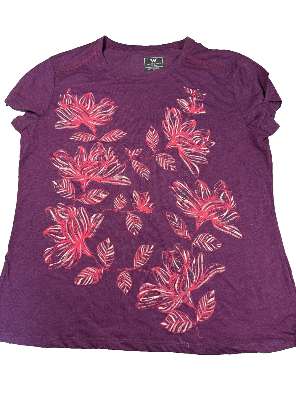 White Sierra Women's Floral Short Sleeve Tee Size XL Deep Purple